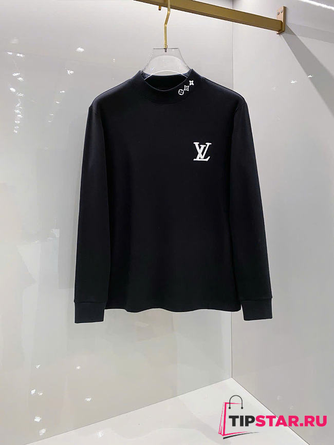 Louis Vuitton Embroidered Logo Long-Sleeve T-Shirt Black - 1