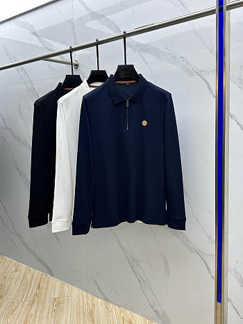 Hermès Men’s Long-Sleeve Zip Polo Navy Blue