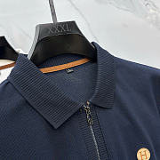 Hermès Men’s Long-Sleeve Zip Polo Navy Blue - 4