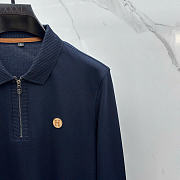 Hermès Men’s Long-Sleeve Zip Polo Navy Blue - 3