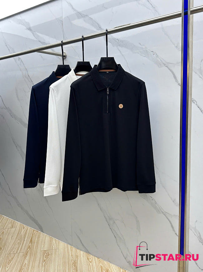 Hermès Men’s Long-Sleeve Zip Polo Black - 1