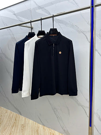 Hermès Men’s Long-Sleeve Zip Polo Black