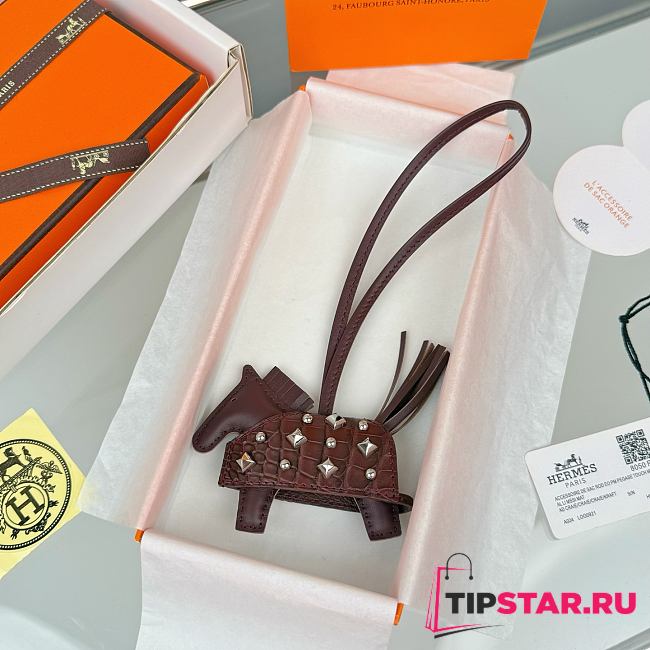 Hermes Rodeo Robeo Coeur Pony Bag Keychain Brown Silver - 1