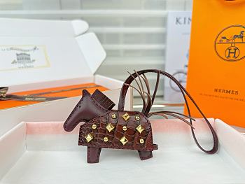 Hermes Rodeo Robeo Coeur Pony Bag Keychain Brown Gold