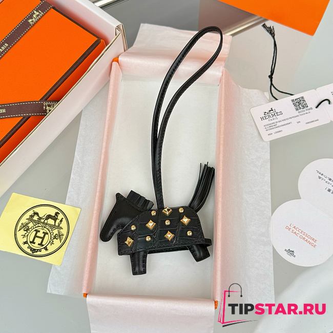 Hermes Rodeo Robeo Coeur Pony Bag Keychain Black Gold - 1