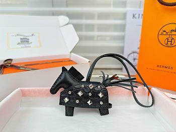 Hermes Rodeo Robeo Coeur Pony Bag Keychain Black Silver