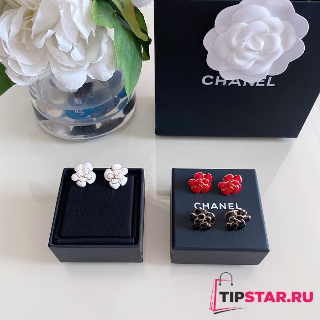 Chanel Black/White/Red Camellia Double C Earrings - 1