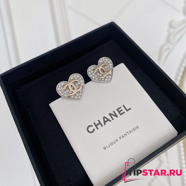 Chanel Full Diamond Heart Double C Earrings - 1