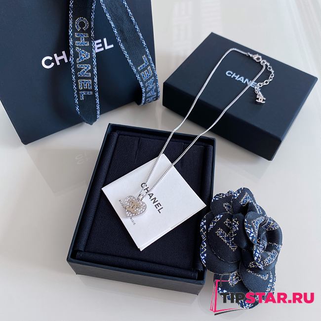Chanel Full Diamond Heart Double C Necklace - 1