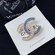 Chanel Blue denim and rhinestone double C brooch - 2