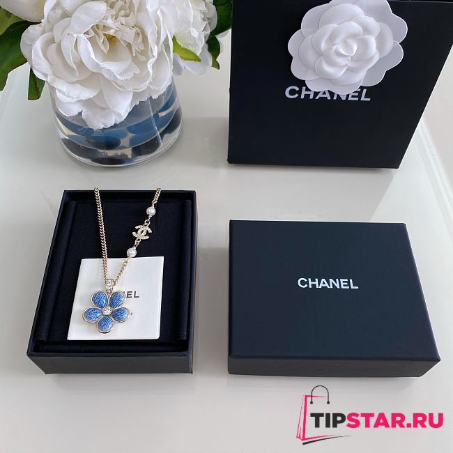 Chanel Fragrant Faux Denim Floral Double C Necklace - 1