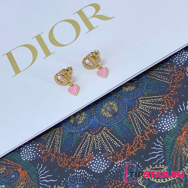 Dior Full Diamond CD Pink Heart Earrings - 1