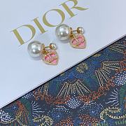 Dior Pink Heart CD Full Diamond Pearl Earrings - 1
