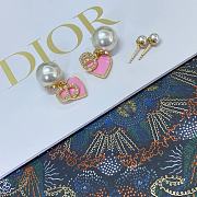 Dior Pink Heart CD Full Diamond Pearl Earrings - 6