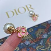 Dior Pink Heart CD Full Diamond Pearl Earrings - 5