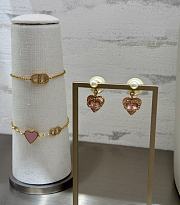 Dior Pink Heart CD Full Diamond Pearl Earrings - 4