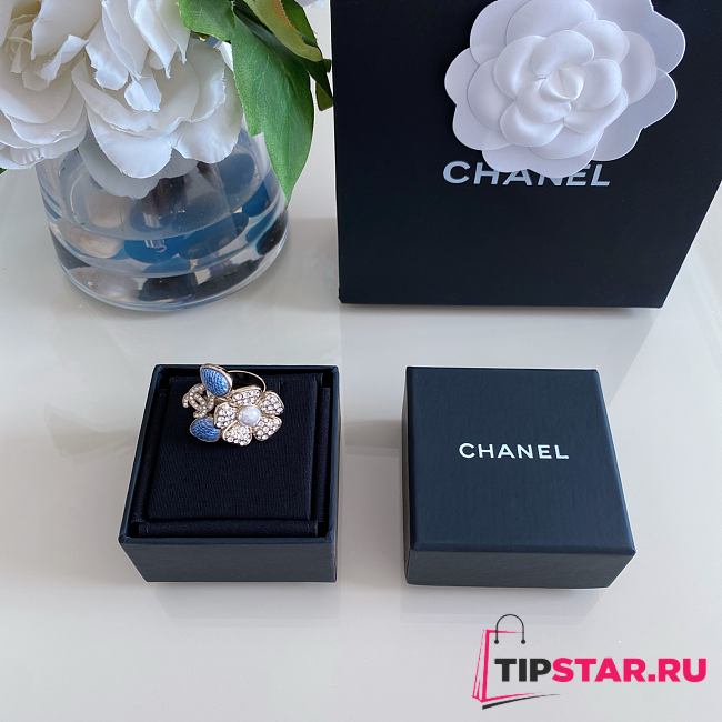 Chanel Fragrant Faux Denim Floral Double C Ring - 1