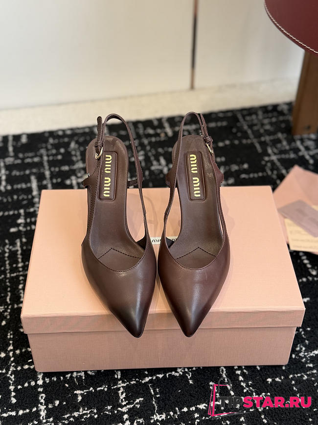 Miumiu Nordstrom Waxed Calfskin Slingback Pump Dark Chocolate Brown - 1
