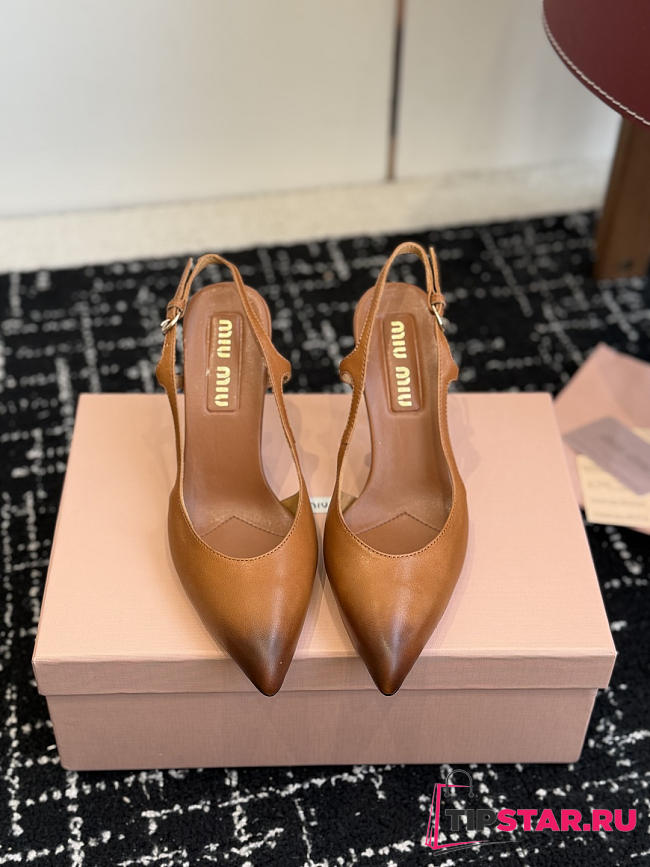 Miumiu Nordstrom Waxed Calfskin Slingback Pump Caramel Brown - 1