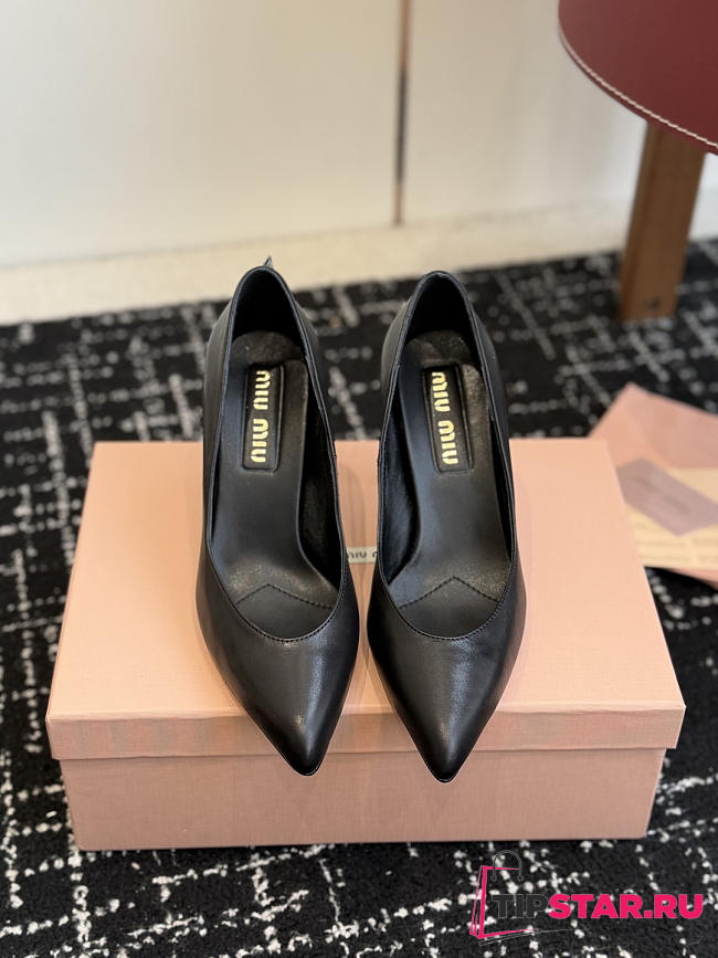 Miumiu Waxed Calfskin Pointy Toe Pump Black - 1