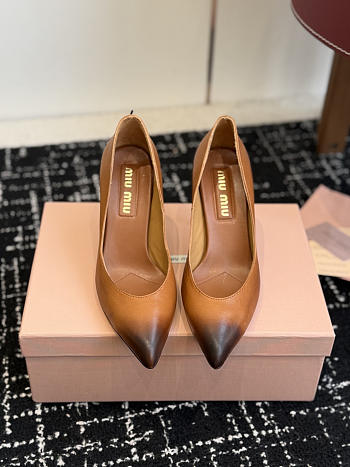 Miumiu Waxed Calfskin Pointy Toe Pump Caramel Brown