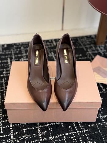 Miumiu Waxed Calfskin Pointy Toe Pump Dark Chocolate Brown