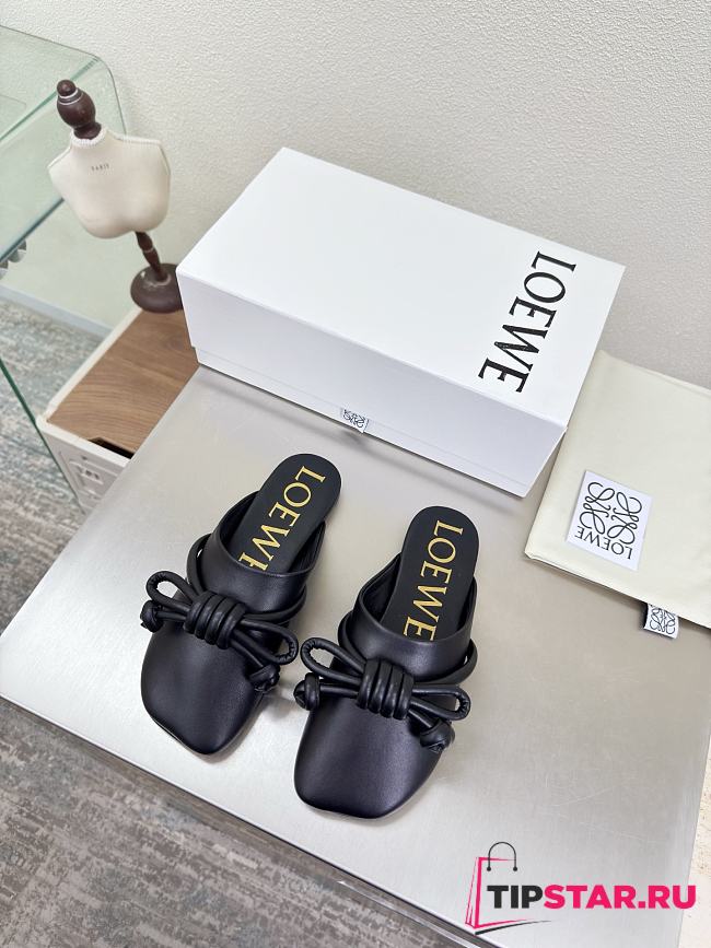 Loewe Flamenco Knot Mules Black Leather - 1