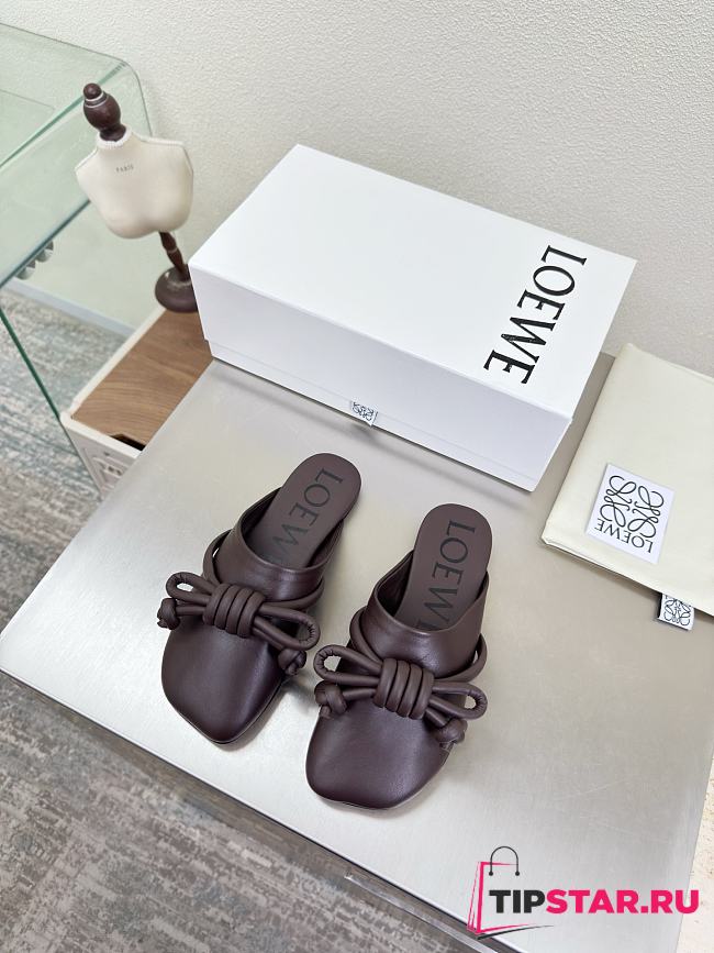 Loewe Flamenco Knot Mules Dark Chocolate Brown Leather - 1