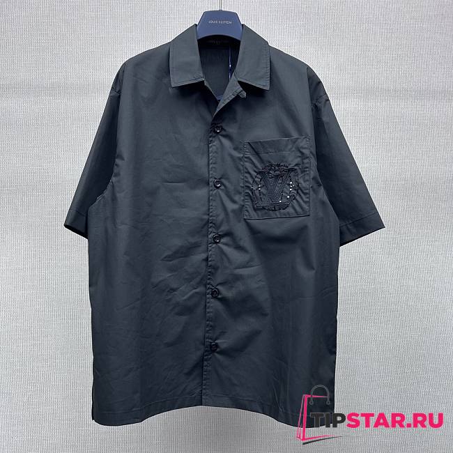 Louis Vuitton Embroidered Short-Sleeved Cotton Shirt Black - 1