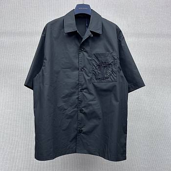 Louis Vuitton Embroidered Short-Sleeved Cotton Shirt Black