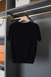 Dior Short-Sleeved Fitted Sweater Black Wool Knit with Green - 5