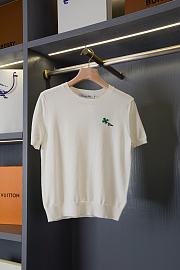 Dior Short-Sleeved Fitted Sweater White Wool Knit with Green - 1