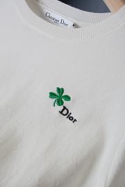 Dior Short-Sleeved Fitted Sweater White Wool Knit with Green - 6
