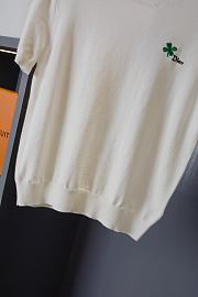 Dior Short-Sleeved Fitted Sweater White Wool Knit with Green - 5