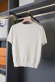 Dior Short-Sleeved Fitted Sweater White Wool Knit with Green - 3