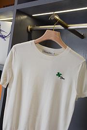 Dior Short-Sleeved Fitted Sweater White Wool Knit with Green - 2