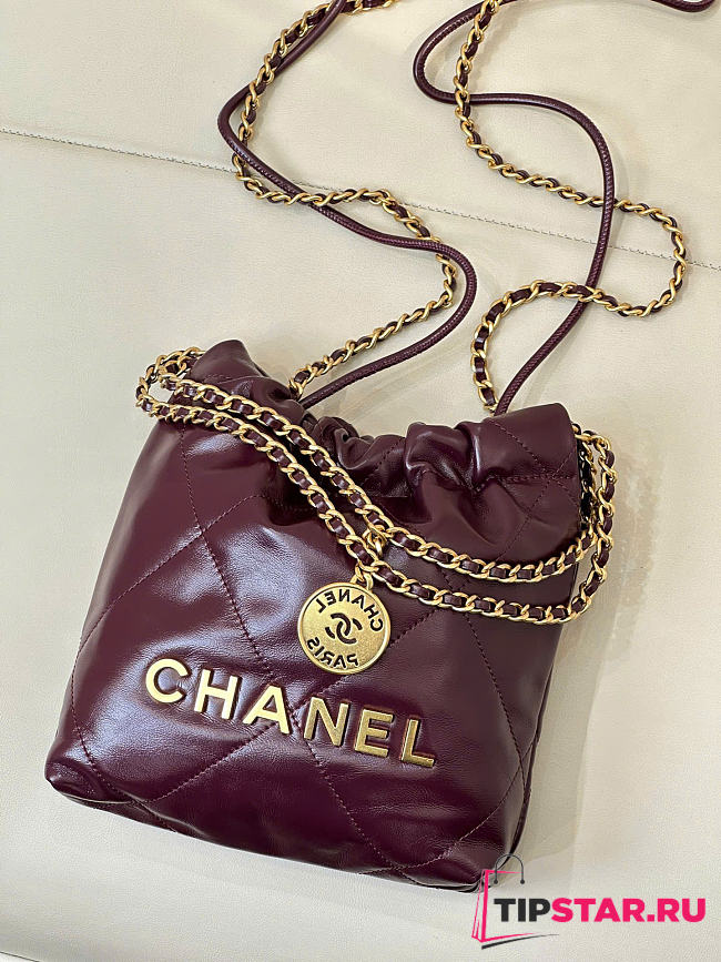 CHANEL 22 Shiny Calfskin Mini size Burgundy - 1
