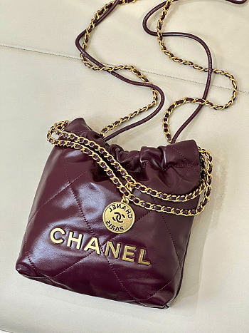 CHANEL 22 Shiny Calfskin Mini size Burgundy