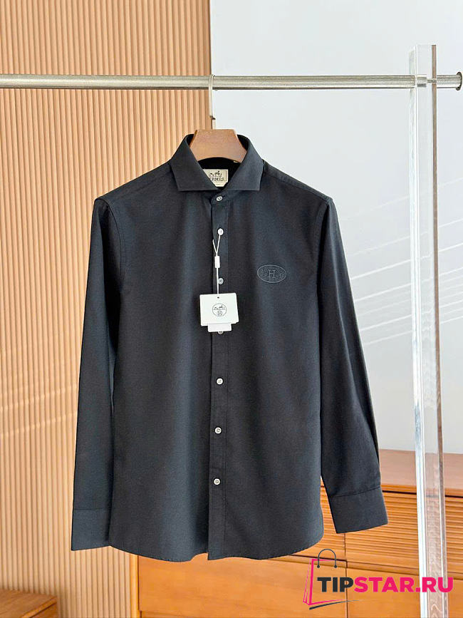 Hermès H-logo embroidered long sleeve shirt black - 1