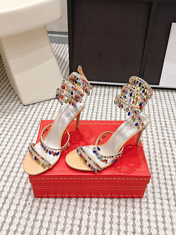 René Caovilla Chandelier Nude Rainbow Crystal Sandal 7.5 cm
