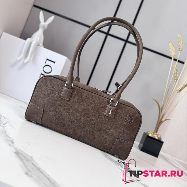 Loewe Amazona 31 debossed nubuck shoulder bag dark brown - 1