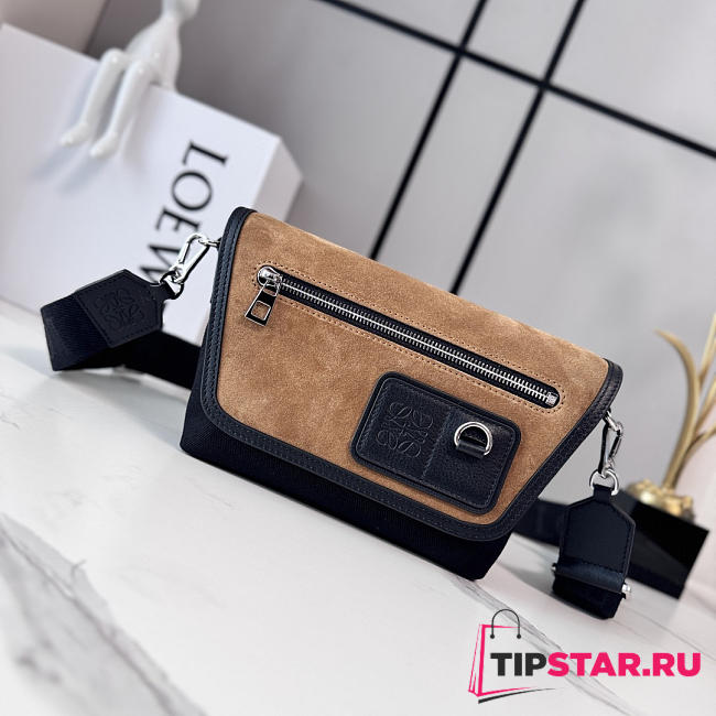 Loewe Mini Flex messenger in canvas and suede black/dark gold - 1