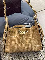 Chanel 25 Mini handbag Braided Raffia, Calfskin & Gold-Tone Metal Beige & Black - 3