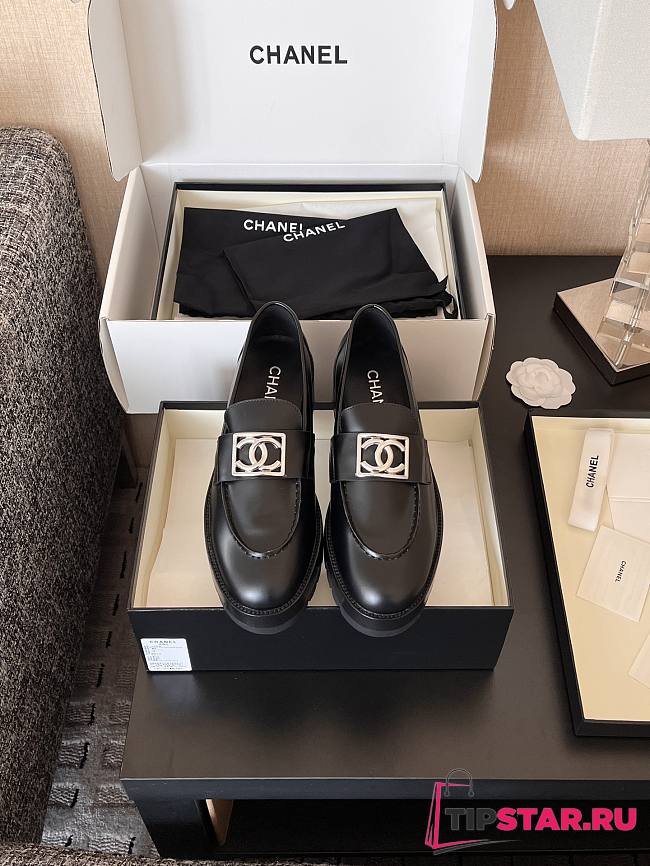 Chanel Interlocking CC Logo Loafers Silver Hardware Black - 1