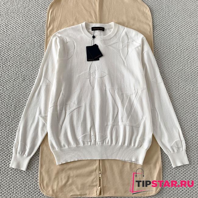 Louis Vuitton Embossed Jacquard Knit Crew Neck Long Sleeve White - 1