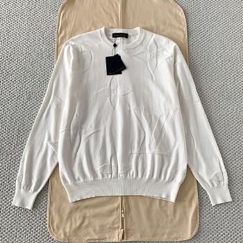 Louis Vuitton Embossed Jacquard Knit Crew Neck Long Sleeve White