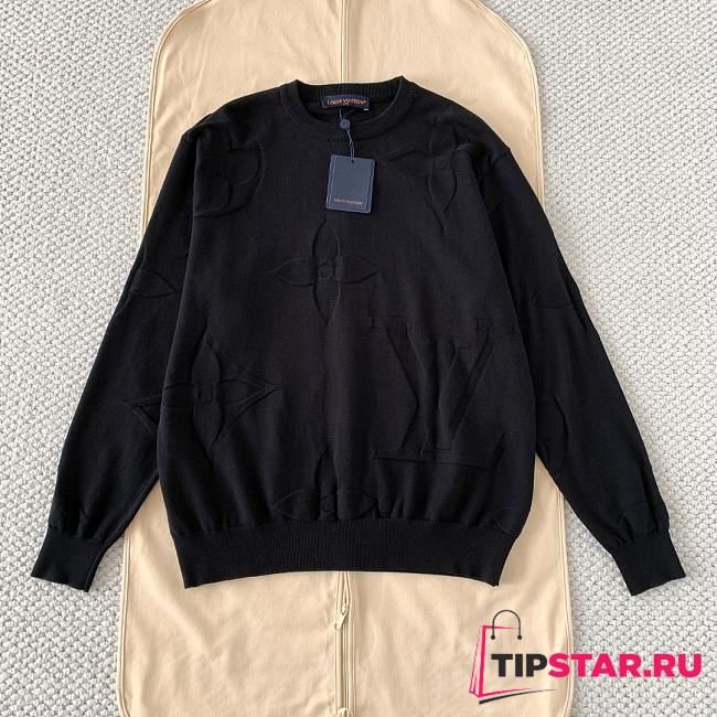 Louis Vuitton Embossed Jacquard Knit Crew Neck Long Sleeve Black - 1