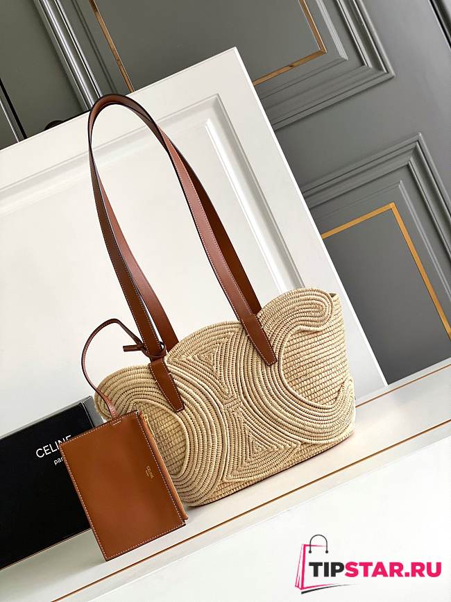 Celine Classic Panier Small Braided Triomphe In Raffia And Calfskin - 1