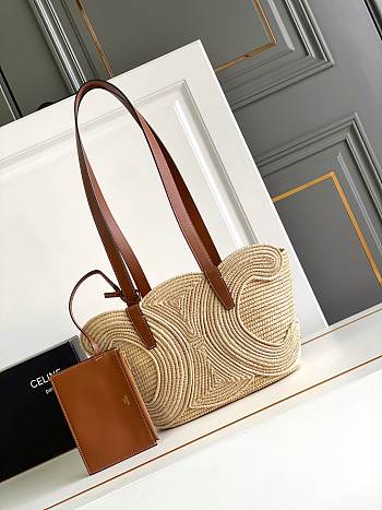 Celine Classic Panier Small Braided Triomphe In Raffia And Calfskin