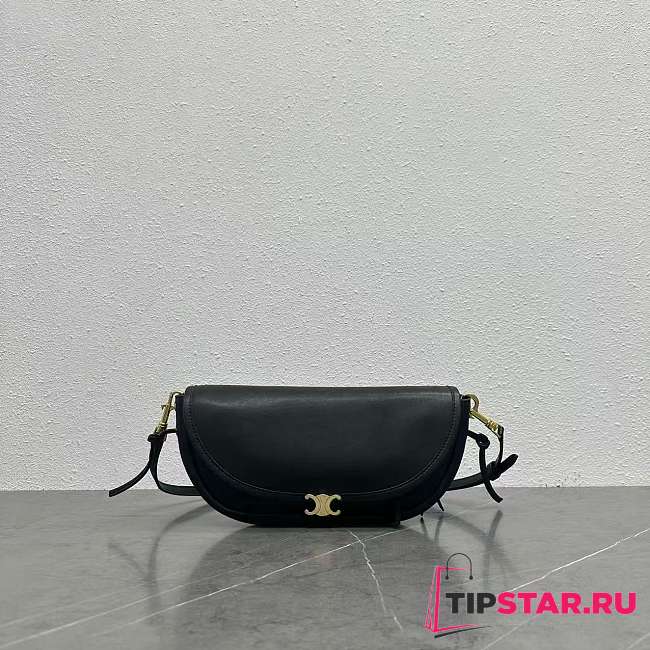 Celine Little Halfmoon Soft Triomphe In Supple Shiny Lambskin Black - 1